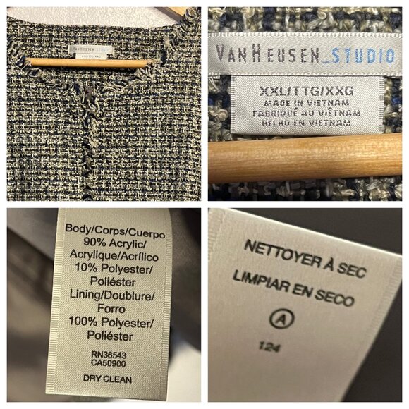 Van Heusen Studio Women Tweed Jacket XXL Black & White Raw Edges Preppy Office - Picture 10 of 16